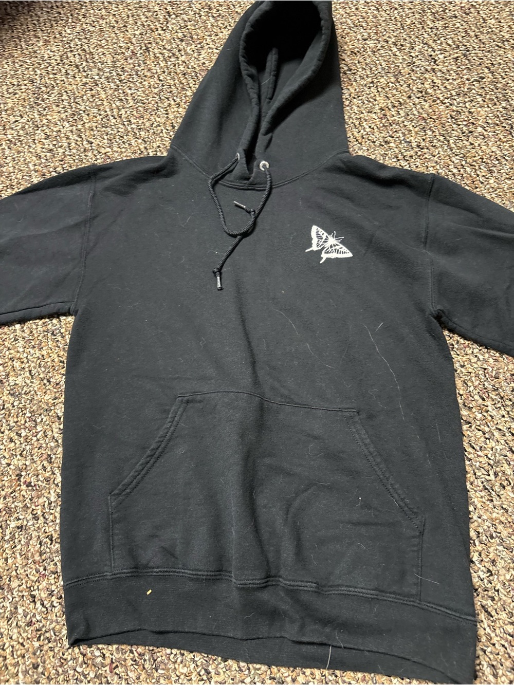Black Women's Pullover Hoodie with Small Butterfly Logo